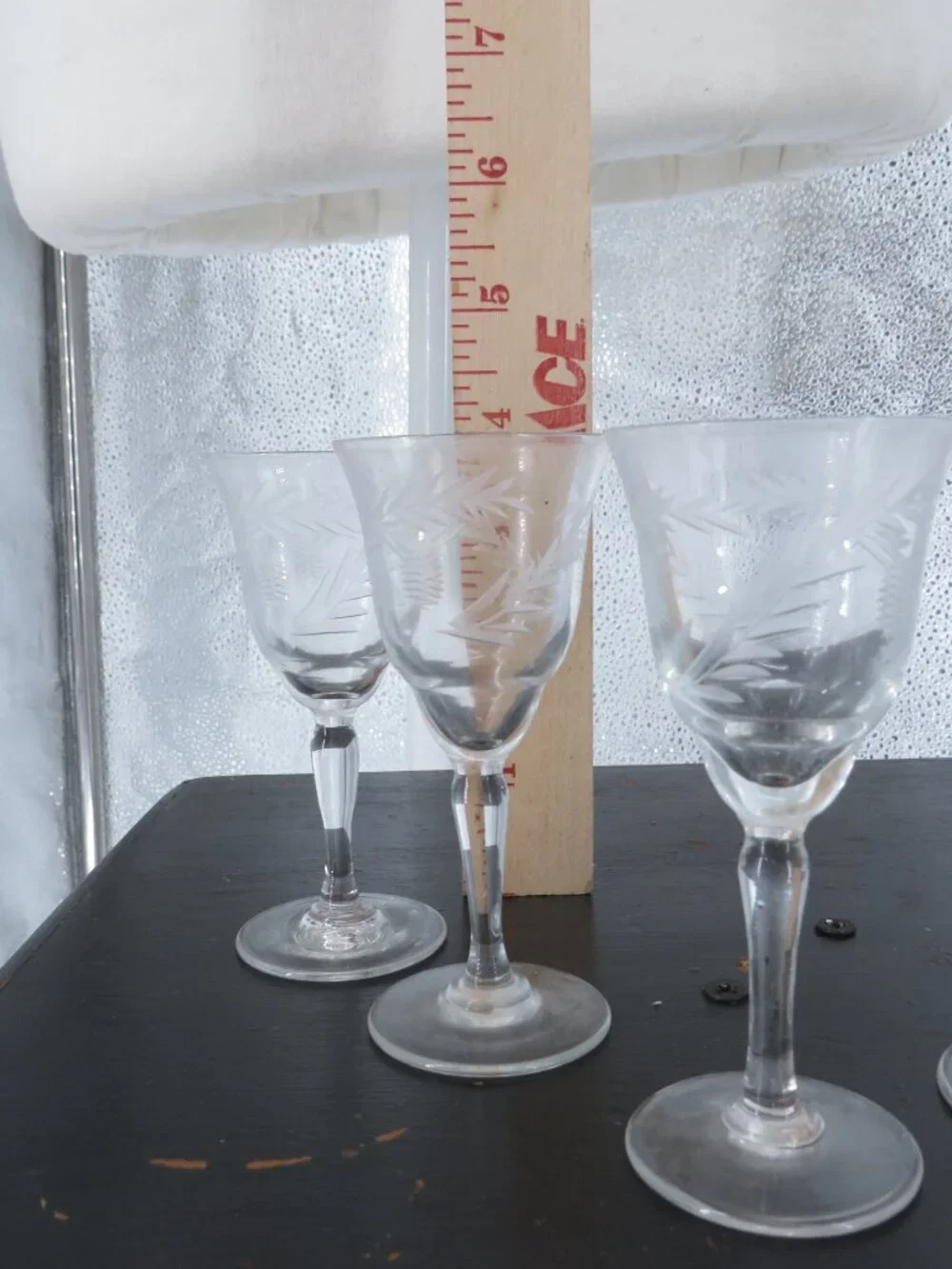Vintage Etched Wheat Crystal Cordial Glasses Clear Set 5 Small Wine Stemware Cup